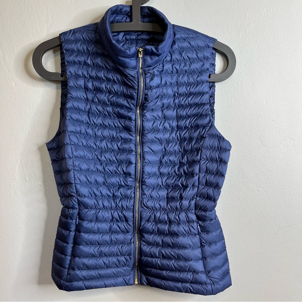 Massimo Dutti Puffer Feather Down 406 Blue Quilted Thermal Vest XS EUC